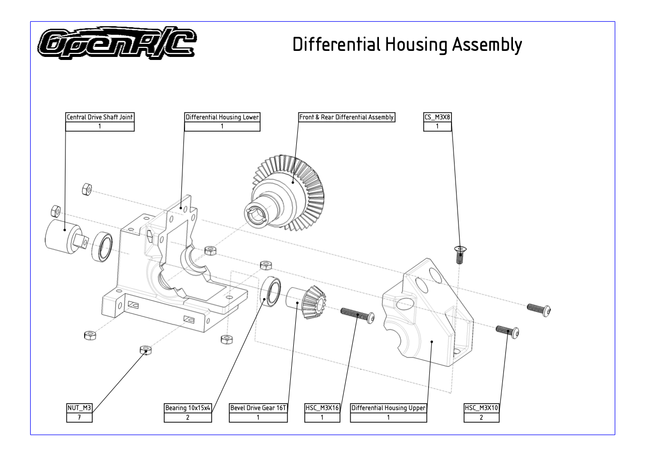 Exploded diagram of the Differential Housing Assembly