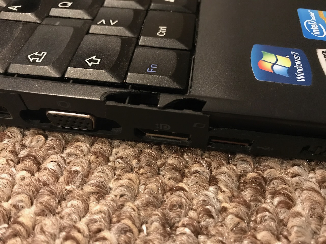 Cracked plastics on a laptop