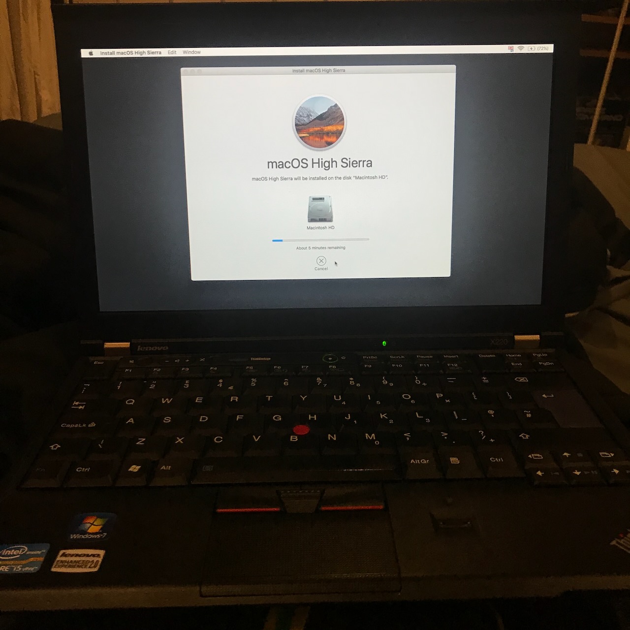 Mac OS running on the X220