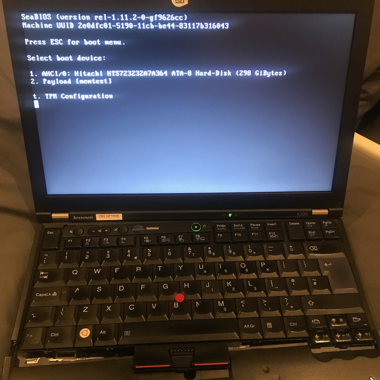 SeaBIOS running on the laptop